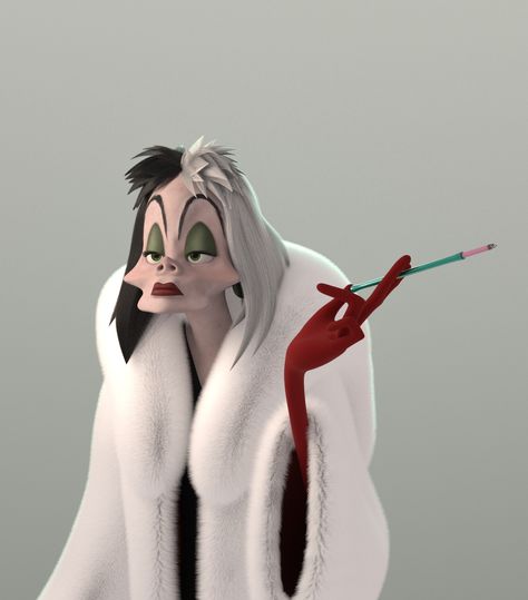 Cruella de Vil, Dayana Sedova 101 Dalmatians Movie, 101 Dalmatians Cruella, The 101 Dalmatians, Whimsical Characters, Cruella Deville, 3d World, Cute Sketches, Substance Painter, 101 Dalmatians