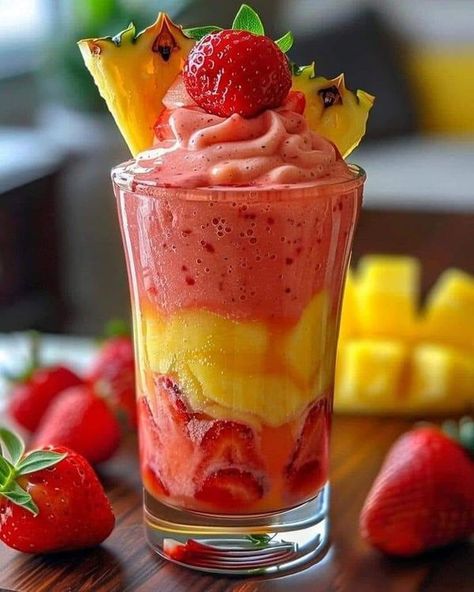 Smoothie Without Blender, Tropical Juice Recipe, Piña Colada Smoothie, Strawberries And Bananas, Tropical Juice, Pina Colada Smoothie, Sweet Smoothies, Ina Garten Recipes, Recipes For