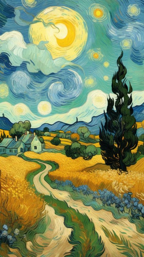 Van Gogh-style landscape from Act | Facts | Ideas Vincent Van Gogh Style Painting, Post Impressionist Art, Neo Impressionism Art, Van Gogh Inspiration, Impressionism Painting Ideas, Post Impressionism Art Paintings, Pointilism Paintings, Post Impressionist Paintings, Van Gogh Inspired Paintings