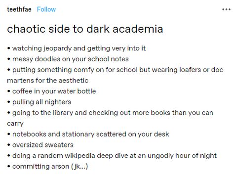 Chaotic Academia Tumblr, Chaotic Academia Things, Tumblr Account Ideas, Dark Chaotic Academia, Punk Academia Aesthetic, Types Of Academia, Dark Academia Tumblr, Dark Academia Things, Chaotic Academia Aesthetic