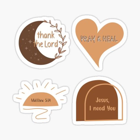 This Boho Christian Sticker Pack has 4 religious stickers of cool brown bohemian earthy colors: Matthew 5:14 sticker, Jesus I need you sticker, pray and heal sticker, and thank the Lord sticker. This faith-based sticker pack is an amazing gift for Christia • Millions of unique designs by independent artists. Find your thing. Jesus I Need You, Jesus Stickers, Stickers Jesus, Education Clipart, Boho Christian, Cool Brown, School Binder, Matthew 5, Christian Stickers