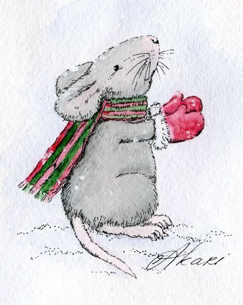 Maus Illustration, Mouse Paint, Mouse Illustration, Mouse Drawing, Christmas Rock, Christmas Card Art, Watercolor Christmas Cards, Christmas Card Crafts, Christmas Mouse