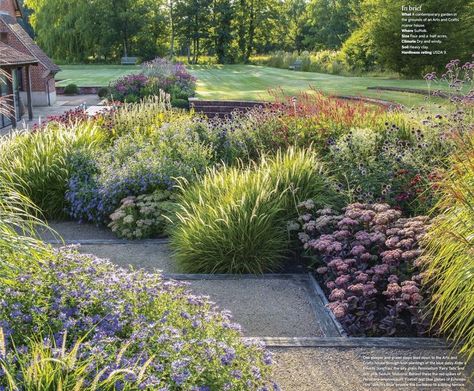 Beautiful plant combinations with grasses and other perennials Landscape Diy, Modern Front Yard, Prairie Garden, Front Garden Landscape, Grasses Garden, Pergola Patio, Garden Landscape Design, Garden Borders, Ornamental Grasses