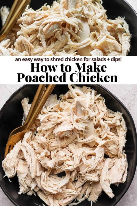 Poached Chicken - an easy, step-by-step tutorial that teaches you how to poach chicken breasts! Perfect for salads and dips! #poachedchicken #poachedchickenbreast #poachedchickenrecipes #poachedchickenthighs #poachedchickeninstantpot Best Poached Chicken, How To Poach Chicken For Chicken Salad, Poached Whole Chicken, Crockpot Poached Chicken, Poached Chicken Salad, Poached Chicken Salad Recipes, Butter Poached Chicken, Poached Chicken Instant Pot, How To Poach Chicken Breast