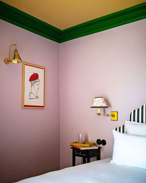 Violet Bedroom, Luke Edward Hall, Parisian Hotel, Edward Hall, Ad Magazine, Colored Ceiling, Hall Design, Pink Room, Pink Walls