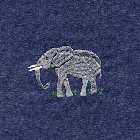 Mitumba Kenya Embroidery Elephant | The African Fabric Shop Elephant Embroidery Design, Embroidery Elephant, Elephant Embroidery, Denim Background, Embroidered Animals, Indigo Cloth, Sun Prints, African Quilts, Kuba Cloth