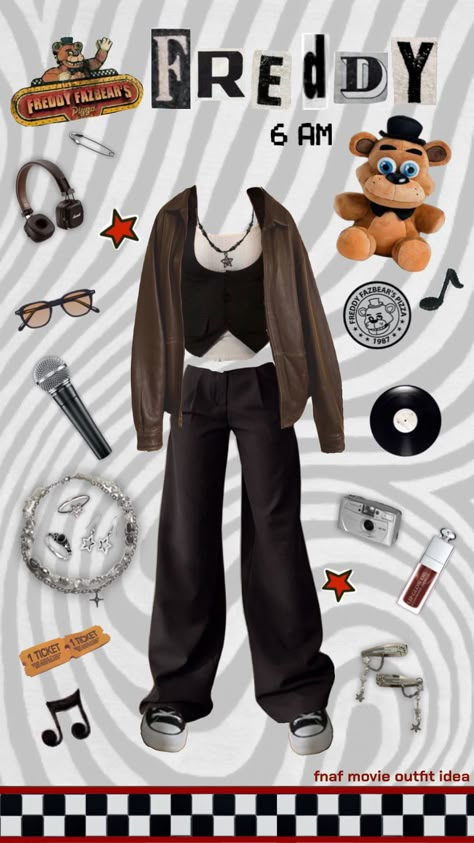 #fnaf #fnafmovie #outfitinspo #outfit #outfitideas #freddyfazbear #freddyfnaf #freddy #fivenightsatfreddys #movies #fnaf1 #outfitinspiration Five Nights At Freddy's Costume, Freddy Costume, Fnaf Costume, Funtime Freddy, Punk Style Outfits, Fnaf Cosplay, Masc Outfits, Fnaf Freddy, Hallowen Costume