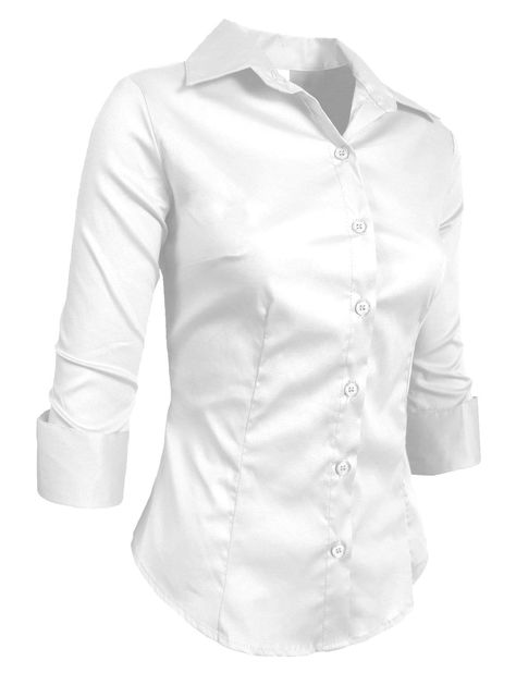 Amazon.com: NE PEOPLE Womens Stretch 3/4 Sleeve Roll Up Button Down Shirt: Clothing Three Quarter Sleeve Shirt, White Button Up Shirt, Three Quarter Sleeve Tops, Basic Blouses, Work Formal, White Long Sleeve Top, White Button Down Shirt, White Long Sleeve Shirt, Roll Top