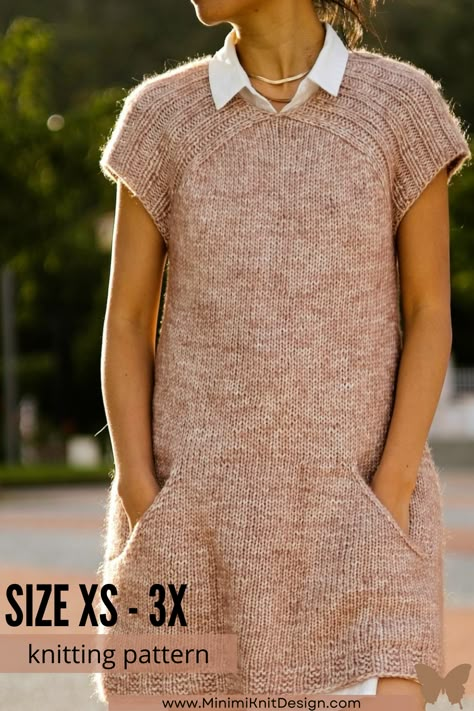 Knit Sweater Dress Pattern, Knitting Dress Pattern, Knit Tunic Pattern, Knitted Dress Pattern, Knit Dress Pattern Free, Beginning Knitting, Knit Fashion Pattern, School Kawaii, Tunic Knitting Patterns