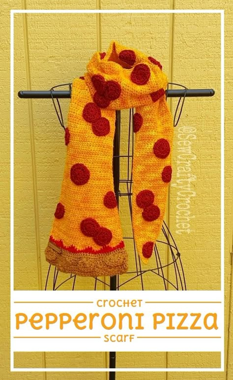 Pizza Crochet Blanket, Fun Crochet Scarf Pattern Free, Crochet Food Blanket, Crochet Animal Scarf, Corchet Scarf, Pokemon Scarf, Crochet Pizza, Kimmy Gibbler, Pizza Blanket