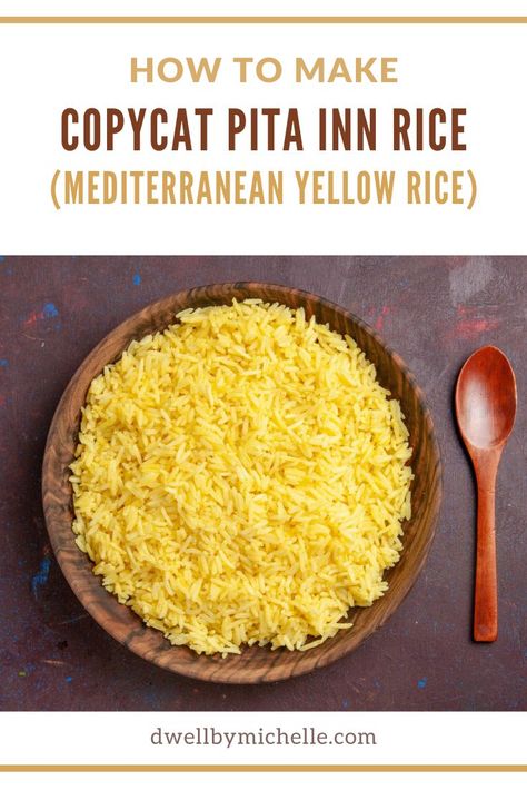 Copycat Pita Inn Rice Recipe (Mediterranean Yellow Rice) Mediterranean Yellow Rice, Inn Recipes, Appetizer Bread, Vegetarian Bowls, Pasta Veggies, Food Main Course, Restaurant Copycat Recipes, Pitta Bread, Mediterranean Spices