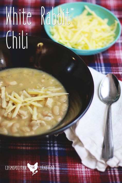 White Rabbit Chili - A creamy and delicious winter soup, one that your family will love. | Cosmopolitan Cornbread Rabbit Chili Recipe, Cosmopolitan Cornbread, Apple Pie Filling Recipes, White Chili, Pie Filling Recipes, Winter Soup, Smoked Meats, Game Recipes, Rabbit Food