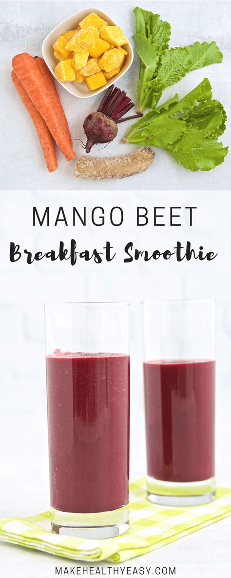 Start your day with this delicious and healthy mango beet breakfast smoothie. If you don't think beets (like me) this smoothie just might change your mind.  ~ https://jennabraddock.com Easy Breakfast Smoothies, Pineapple Smoothie, Easy Smoothie Recipes, Mango Smoothie, Breakfast Smoothies, Banana Smoothie, Breakfast Smoothie, Detox Smoothie, Fruit Smoothies