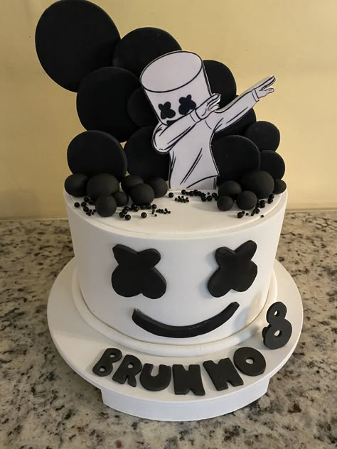 Dj Marshmallow Cake, Marshmellow Birthday Party, Fortnite Marshmello Cake, Dj Marshmello Cake, Marshmallow Birthday Cake, Marshmello Cake, Marshmello Dj, Dj Marshmello, 10 Birthday Cake