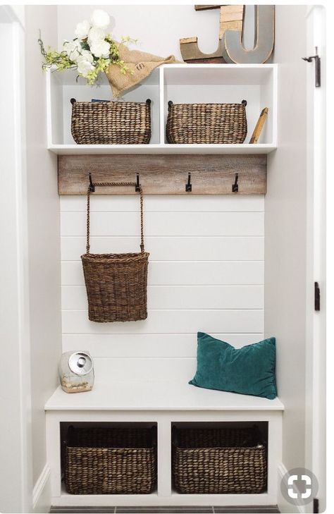 I like this one and use free standing bench at bottom so AC vent not blocked. Modern Farmhouse Mudroom, Small Mudroom, Small Mudroom Ideas, Vstupná Hala, Farmhouse Mudroom, Mudroom Closet, Entry Closet, Entryway Closet, Mudroom Organization