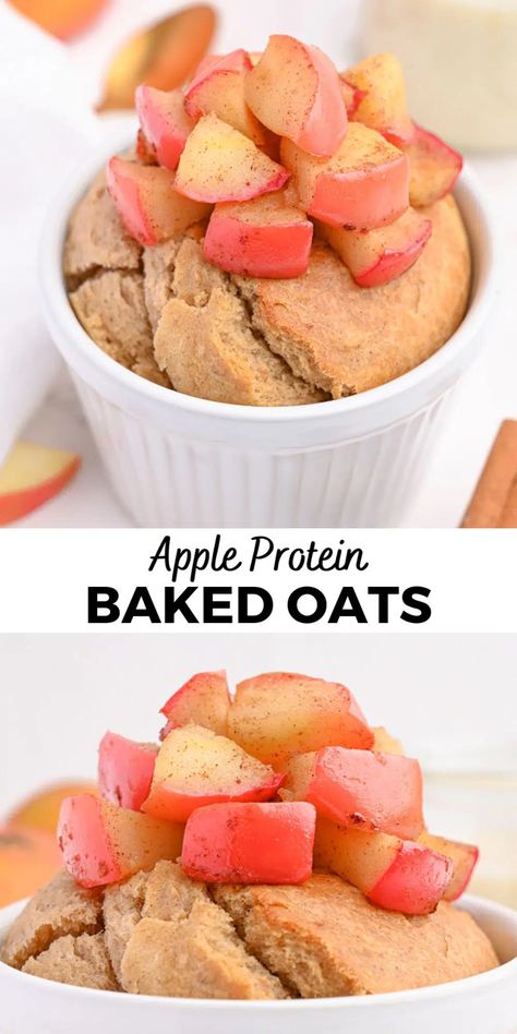 Apple protein baked oats Baked Oatmeal Recipes Breakfast, Protein Baked Oats, Apple Baked Oatmeal, Low Sugar Baking, Baking With Applesauce, Baking With Protein Powder, Baked Apple Oatmeal, Baked Cinnamon Apples, Cake In A Mug