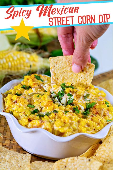 Spicy Mexican Street Corn Dip Spicy Mexican Street Corn, Spicy Corn Dip, Creamy Corn Dip, Pizza Zucchini, Creole Dishes, Southern Appetizers, Street Corn Dip, Mexican Street Corn Dip, Mexican Dip