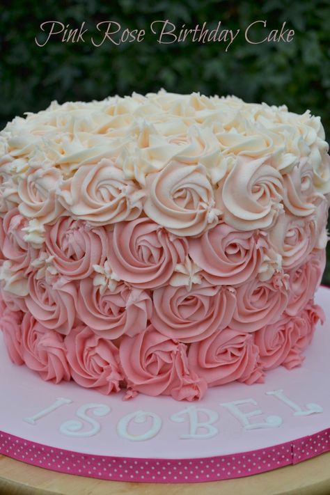 Pink Rose Ombre Buttercream Swirl Birthday Cake by Helen Costello #BAKEoftheWEEK http://casacostello.com/2016/04/05/pink-rose-birthday-cake-bakeoftheweek/ Frosting Tutorial, Rose Frosting, Rosette Cakes, Birthday Cake Buttercream, Ombre Buttercream, Rosé Birthday Cake, Cupcakes Decorating, 90th Birthday Cakes, Rose Birthday