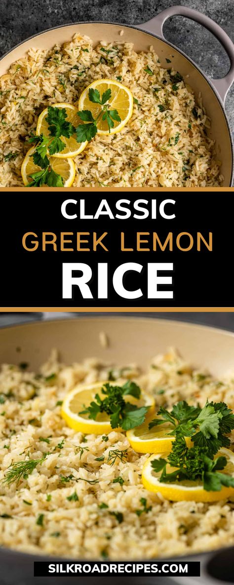 Today, I wanted to offer up an even simpler take on Greek rice. This Classic Greek Lemon Rice is filled with lemon juice as well as zest, fresh parsley, and your choice of oregano or dill. I love garnishing mine with a bit of crumbled feta cheese on top. That said, you can easily make this dish vegetarian and vegan-friendly by subbing in the vegetable broth for the chicken broth and omitting the cheese. It’s a dish that is so versatile and sure to please. Plus, I'm sure you'll want seconds! Greek Lemon Orzo Rice, Greek Orzo Rice, Spring Greek Recipes, Greek Rice With Minute Rice, Lemon Thyme Rice, One Pot Greek Chicken With Lemon Rice, Oven Baked Greek Rice, Lemon And Herb Rice, Greek Brown Rice Recipe