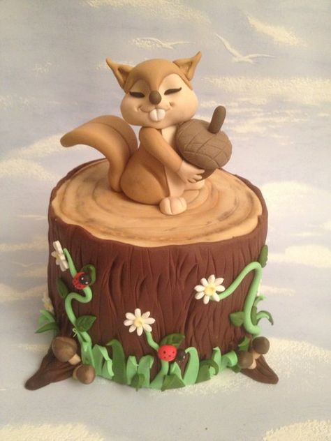 My little squirrel! - by danida @ CakesDecor.com - cake decorating website Bolo Picnic, Squirrel Cake, Banana Split Dessert, Woodland Cake, Torte Cupcake, Fondant Animals, Animal Cakes, A Squirrel, Cupcake Cake