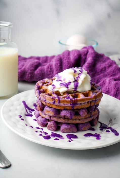 Ube Mochi Waffles Recipe (Gluten Free) - Keeping It Relle Mochi Waffle Recipe, Classic Waffles, Mochi Waffle, Ube Dessert Recipe, Ube Mochi, Mochi Waffles, Ube Recipes, Vanilla Extract Recipe, Gluten Free Milk