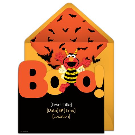 A free Elmo invitation for a Halloween party. BOO! Such a cute idea for a monster birthday or a kids Halloween party. Sesame Street Halloween Party, Sesame Street Halloween, Elmo Halloween, Elmo Invitations, Party Ideas Activities, Printable Halloween Masks, Sesame Street Birthday Invitations, Kids Halloween Party Invitations, Halloween 1st Birthdays