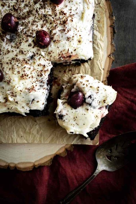 Black Forest Sheet Cake - Humbly Homemade Forest Sheet Cake, Black Forrest, Sheet Cake Recipe, Cherry Brandy, Cherry Filling, Canned Cherries, Homemade Buttermilk, Black Forest Cake, Sheet Cake Recipes