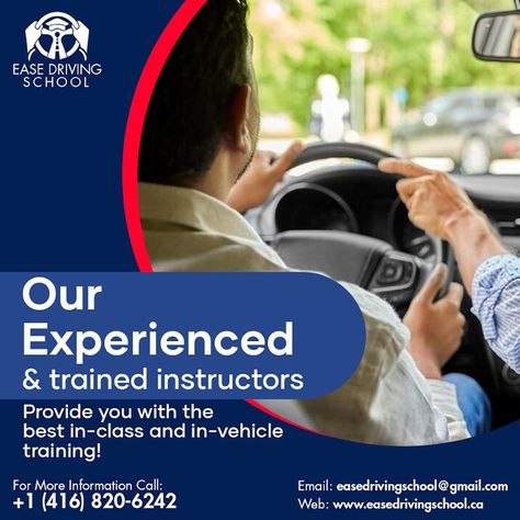 We are one of the finest driving schools through our top-quality, first-class instruction that goes far beyond customer expectations. We offer the best in-class and in-vehicle training in town. . ☎️ | +1 (416) 820-6242 📧 | Easedrivingschool@gmail.com . . . #easedrivingschool #easedriving #drivingschool #learntodrive #beginnerdriver #experienceddriver #safedriving #drivesafely #professionalinstructors #professionaltrainers #njmarketings #mississauga #canada Driving School Advertisement, Driving School Poster, Driving Class, School Supply Drive, School Advertising, Drivers Education, Class Poster, Good Drive, Driving Instructor