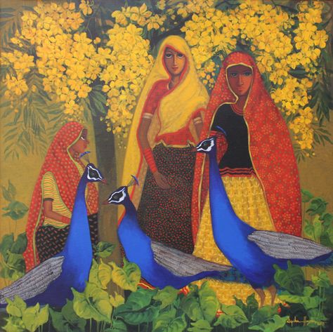 Gallery Artchill - An Ultimate Indian Modern & Contemporary Art Destination Indian Figurative Paintings, Santhal Art, Indian Contemporary Art Paintings, Rhada Krishna, Tempera Art, Contemporary Art Illustration, Pictorial Design, Rajasthani Painting, Indian Contemporary Art