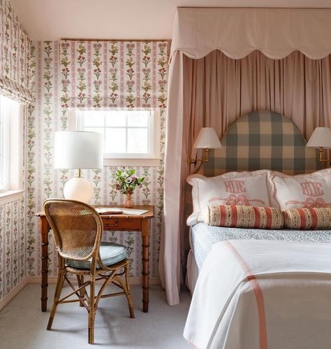 Lulie Wallace | Love this sweet space by @katiedavisdesign and the print on print details with our “Virginia” | Instagram Wallpapered Bedroom, Cottage Girl, Lulie Wallace, Cosy House, Children's Bedrooms, Contemporary Cottage, Girl’s Room, Living Styles, Big Girl Rooms