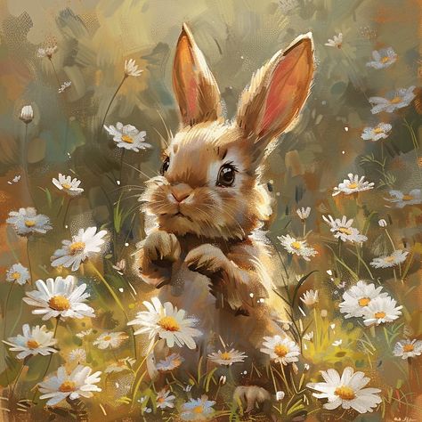 Hopping bunny👀🌸 Cute Rabbits Drawings, Fairy Bunny, Paint Animals, Cute Little Animals Drawings, Cute Bunny Painting, Rabbit Paintings, Baby Bunny, Bunny In Flowers, Painting Animals