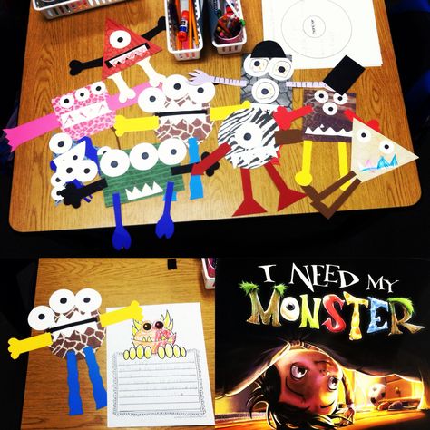 After reading Amanda Noll's I Need My Monster, have students create little monster buddies of their own! To extend the lesson, I had them write a few observational sentences about their new friend. Students absolutely loved it! I Need My Monster Craft, Monster Making Activity, I Need My Monster Activities, The Monster At The End Of This Book Activity, Monster Writing Activity, Monster Art Lesson Elementary, Book Buddies, Monster Activities, My Monster