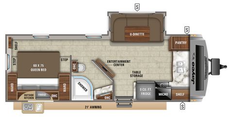 2019 White Hawk 25FK | Jayco, Inc. Camper Layout Floor Plans, Small Camper Layout, Trailer Layout, Camper Layout, Jayco Travel Trailers, Jayco Rv, Travel Trailer Floor Plans, Step Shelves, White Hawk