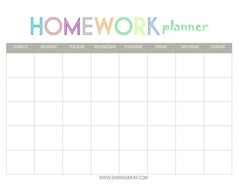 FREE PRINTABLE HOMEWORK PLANNER Assignment Calendar, Homework Planner Printable, Homework Tips, School Planner Template, Homework Calendar, Study Well, Weekly Homework, Timetable Template, Assignment Planner