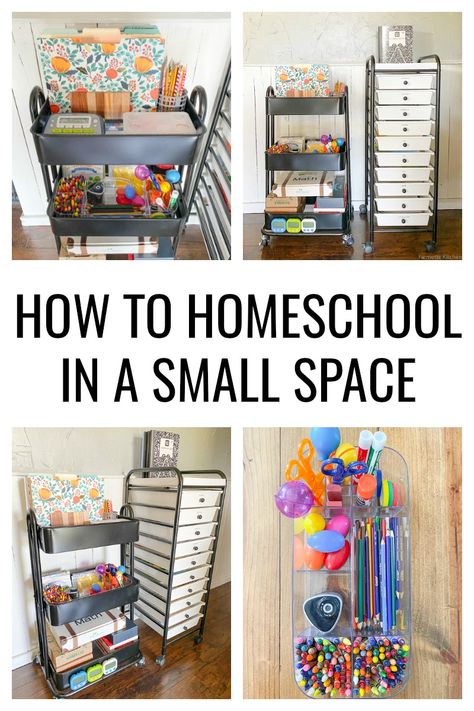 Small Space Homeschool, Homeschool Organization For Small Spaces, Small Space Homeschool Organization, Space Homeschool, Organization For Small Spaces, Organization Homeschool, Closet Evolution, Homeschool Room Decor, Homeschool Room Design