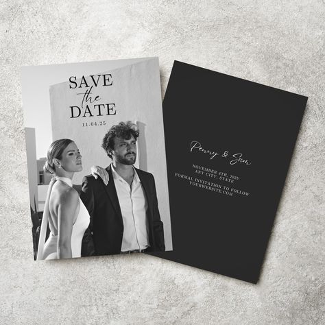 Modern Minimal Save the Date Template Save the Date With - Etsy Sabe The Date, Save The Date With Photo, Minimal Save The Date, Save The Date Pictures, Black And White Wedding Theme, White Wedding Theme, Modern Save The Dates, Save The Date Designs, Save The Date Template