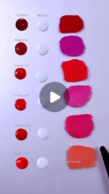 Red Color Mixing, Mixing Paint Colors, Color Knowledge, Red Color Combinations, How To Make Red, Blood Red Color, Color Mixing Chart, Different Shades Of Red, Mixing Colors