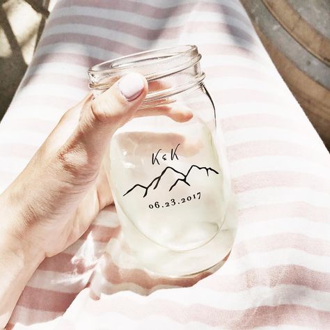 rooted creative co. on Instagram: “today I went to a wedding reception where everyone was walkin around with mason jars with the logo I designed for my friend on them + it…” Cocktail Hour Decor, Custom Mason Jars, Mason Jar Wedding, Business Party, For My Friend, Bridesmaid Proposal, Cocktail Hour, The Bar, Mason Jar