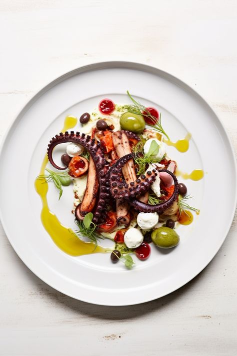 Charred Octopus with Fava Bean Purée and Chorizo Vinaigrette - Cooking Mediterranean Charred Octopus, Portuguese Seafood, Bean Puree, Exotic Recipes, Noodle Art, Fava Bean, Recipe Drawing, Grilled Octopus, Fava Beans