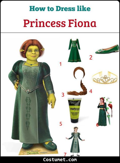 Shrek & Princess Fiona Costume for Cosplay & Halloween 2022 Diy Fiona Costume Shrek, Fiona Costume Diy, Fiona Shrek Costume, Princess Fiona Costume, Green Dress Costume, Shrek And Fiona Costume, Shrek Swamp, Fiona Cosplay, Fiona Costume