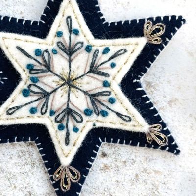 Textile Star Decoration Kit Design Five from Wild & Green Felt Ornaments Diy, Felt Crafts Patterns, Star Embroidery, Felt Christmas Tree, Christmas Crafts For Gifts, Star Decorations, Felt Decorations, Felt Christmas Ornaments, Handmade Christmas Ornaments