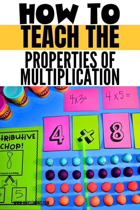 Ready your lesson plans for teaching properties of multiplication with these creative properties of multiplication activities! Learning the properties of multiplication is an essential foundation for multiplication readiness. Inside you'll find hands-on multiplication properties activities that use games and fun manipulatives to teach commutative, associative, distributive, and properties of one and zero with a freebie! Multiplication Teaching Ideas, Hands On Division Activities 3rd Grade, Associative Property Of Multiplication 3rd Grade, Multiplication Properties 3rd Grade, Communitive Property Multiplication, Multiplication Activity For Grade 2, Multiplication Manipulatives, Multiplication Properties Activity, Distributive Property 3rd Grade