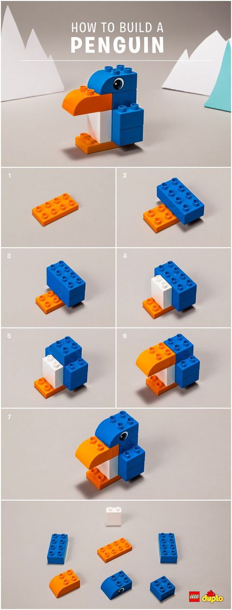 Lego Penguin, Lego Bird, Lego Therapy, Lego Diy Crafts, Lego Hacks, Easy Lego Creations, Instructions Lego, Lego Challenge, Lego Building Instructions