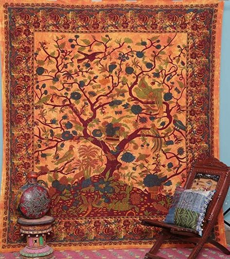 Bird Tapestry, Tapestry Crafts, World Tapestry, Tree Of Life Tapestry, Tie Dye Tapestry, Blanket On Wall, Tapestry Nature, Mandala Tapestries Wall Hangings, Indian Tapestry