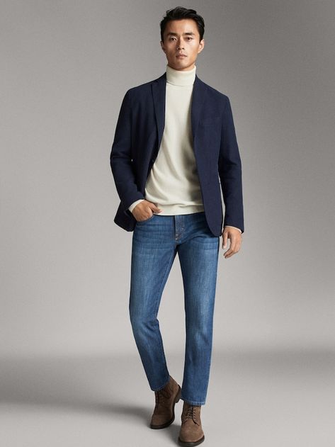 Turtle Neck And Blazer Men, Blazer With Turtleneck Mens, Turtleneck With Blazer, Mens Blue Blazer Outfit, Turtle Neck Outfit Men, Turtleneck Outfit Men, Turtle Neck Outfit, Turtleneck And Blazer, Blue Blazer Outfit