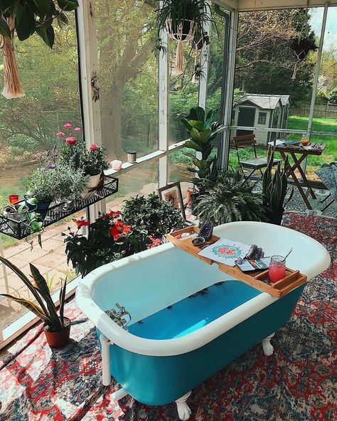 Bohohipgypsies🌙💫 on Instagram: “Full Moon ritual bath with butterfly pea flowers  and it is a bomb 🦋 . Ps. Can you spot Little guy ( my ginger tabby cat) ?! Photo/caption…” Goddess Bathroom, Bohemian Bathroom Ideas, Boho Bathroom Decor Ideas, Butterfly Pea Flowers, Goddess Provisions, Moon Bath, Bohemian Bathroom, Boho Bathroom Decor, Moon Ritual