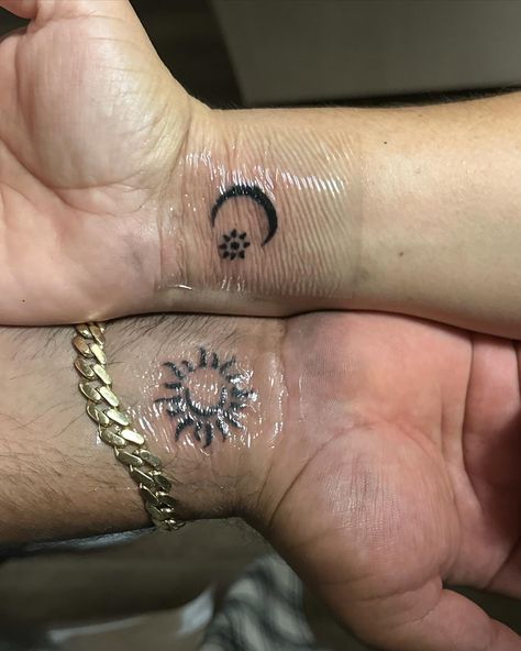 matching tats :) Similar Tattoos For Couples, Spiritual Matching Tattoos, Matching Tattoos Black Couples, Cute Matching Tattoos For Couples, Bff Matching Tattoos, Small Matching Tattoos Couples, Matching Tats For Couples, Bff Tats, Cute Matching Tattoos