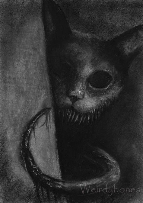 Inktober 21. Bad Dog by Soul-ParalyzedArt on DeviantArt Creepy Cat Art, A Cat Drawing, Cat Creepy, Cat Horror, Cat Face Drawing, Gotik Tattoo, Scary Drawings, Creepy Cat, Creepy Drawings