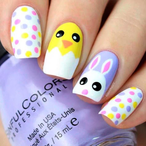 Easter Rabbit And Chicken Nail Art #colorfulnails #springnailart ★ Easter is high time to gather together with the whole family and to prepare for a wonderful weekend. If you want to be all in Easter-mood and shy like Ostara, you shouldn’t leave Easter nails on the backburner. Check out these designs for inspiration and try the prettiest of them! [post_link] #glaminati #lifestyle #easternails Easter Nails Easy, Easter Nail Art Designs, Kutek Disney, Bunny Nails, Easter Nail Designs, Easter Nail Art, Manicure Gel, Cute Nail Art Designs, Easter Chick