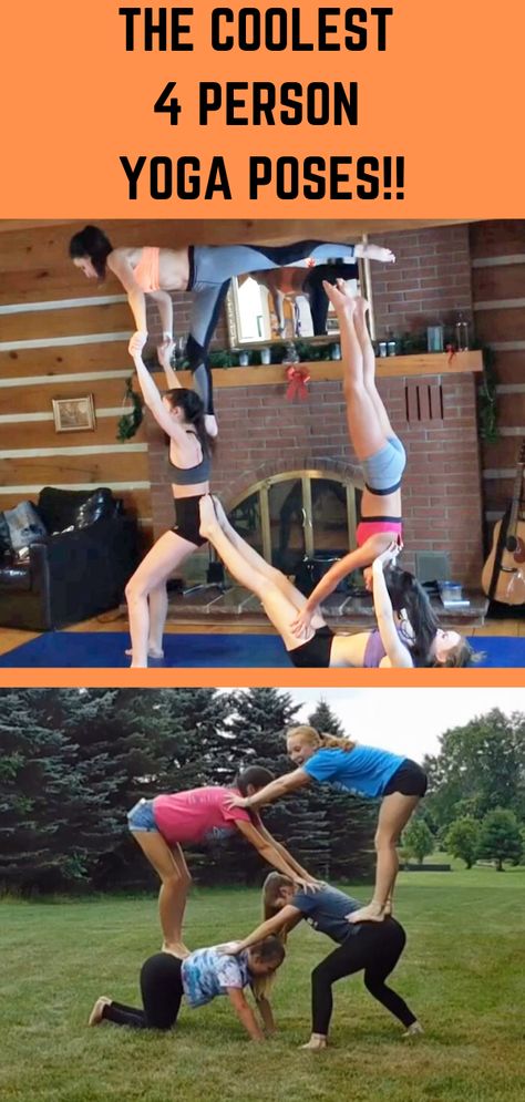 Fun yoga poses for four people! #acroyoga #yogaposes #dailyyoga #yogacommunity #yogaeveryday #4personyoga #groupyoga Yoga 4 People, Yoga Poses With 4 People, 6 People Yoga Poses, Yoga For 4 People, Five People Yoga Poses, 4 Person Acro Poses, 4 People Yoga Poses Easy, Four People Stunts, Yoga Poses For Four People